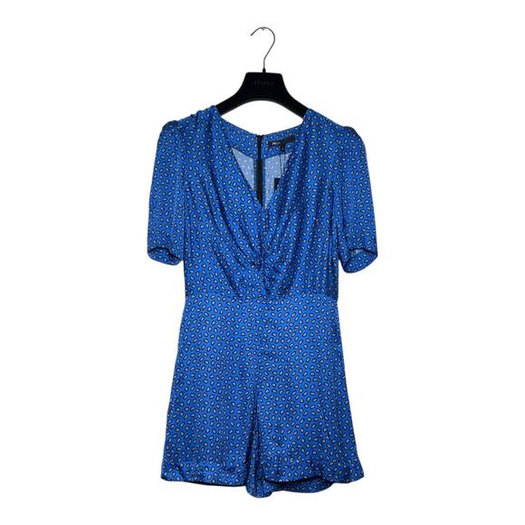 Maje NWT Ilona Blue Satin Paisley Print Romper 34 EU 2 US - Picture 2 of 10